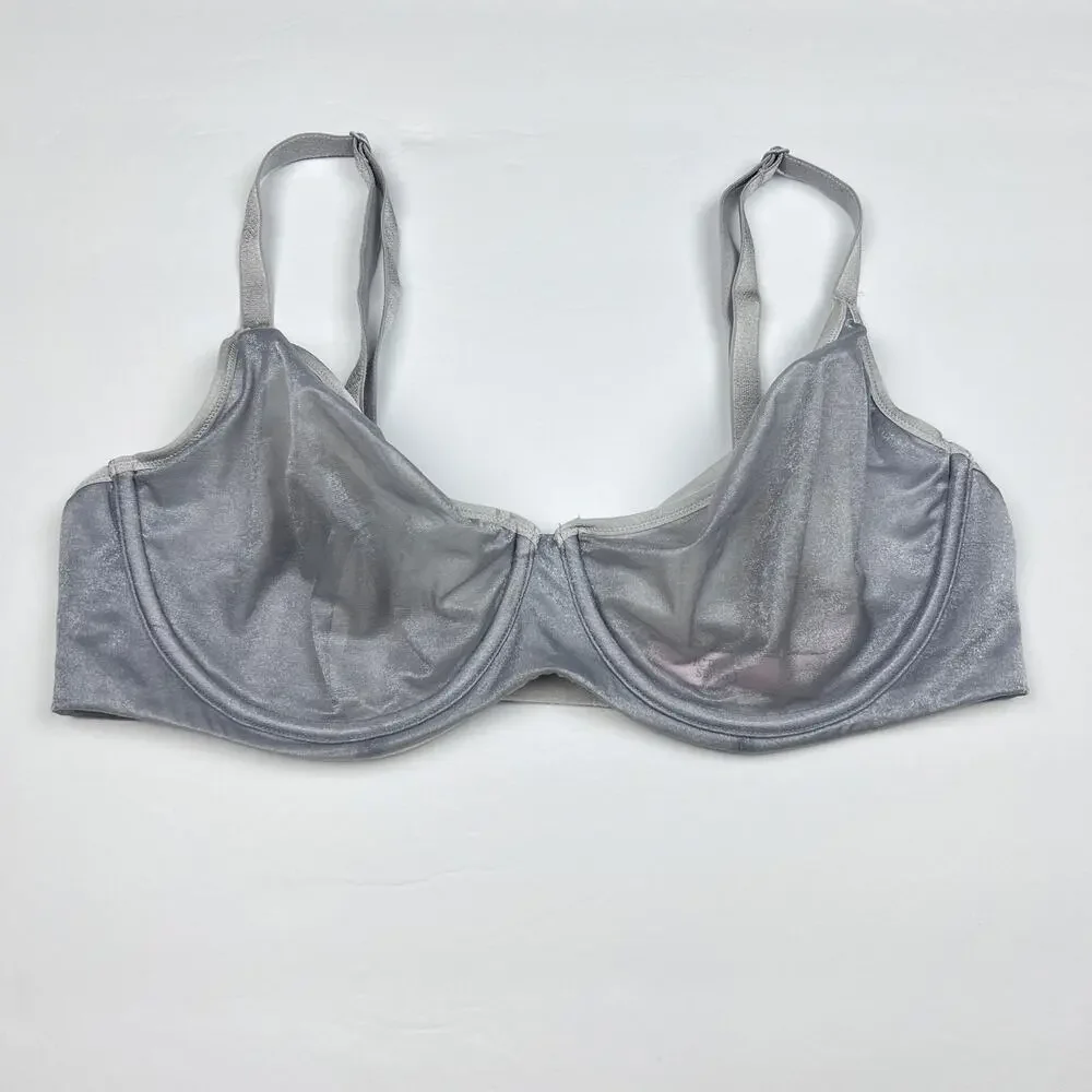 Victoria's Secret Bra Womens 36D Body Unlined Demi Silver Metallic Sheer Rave